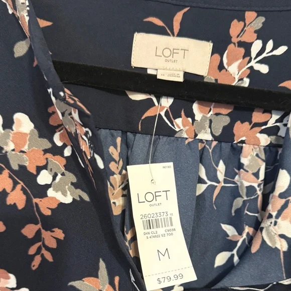 LOFT Navy Floral Long Sleeve Dress - Picture 6 of 10